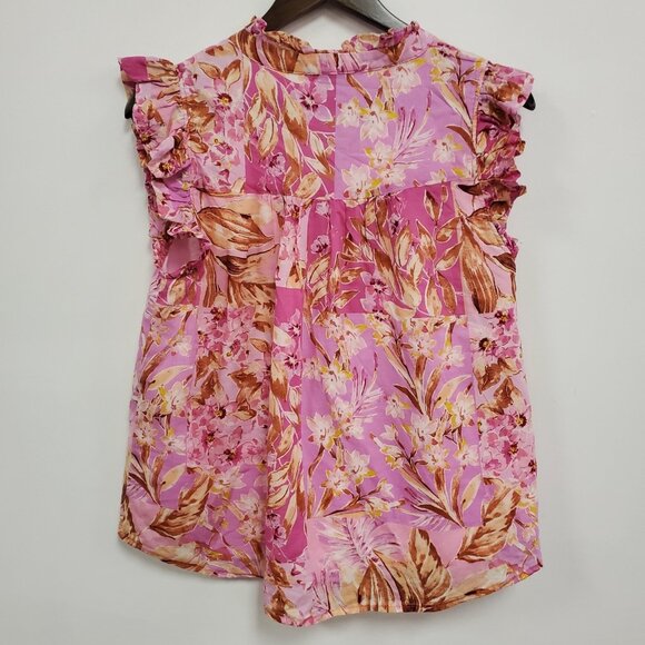 Boho 72 Boutique Womens Floral Patchwork Print Top Size S Pink Ruffle Gypsy - Picture 3 of 11